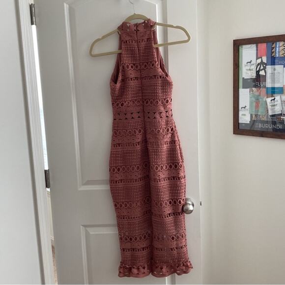 Two Sisters Mauve Crochet Lace Halter Midi Dress – Size 4 (Small) - Picture 6 of 8